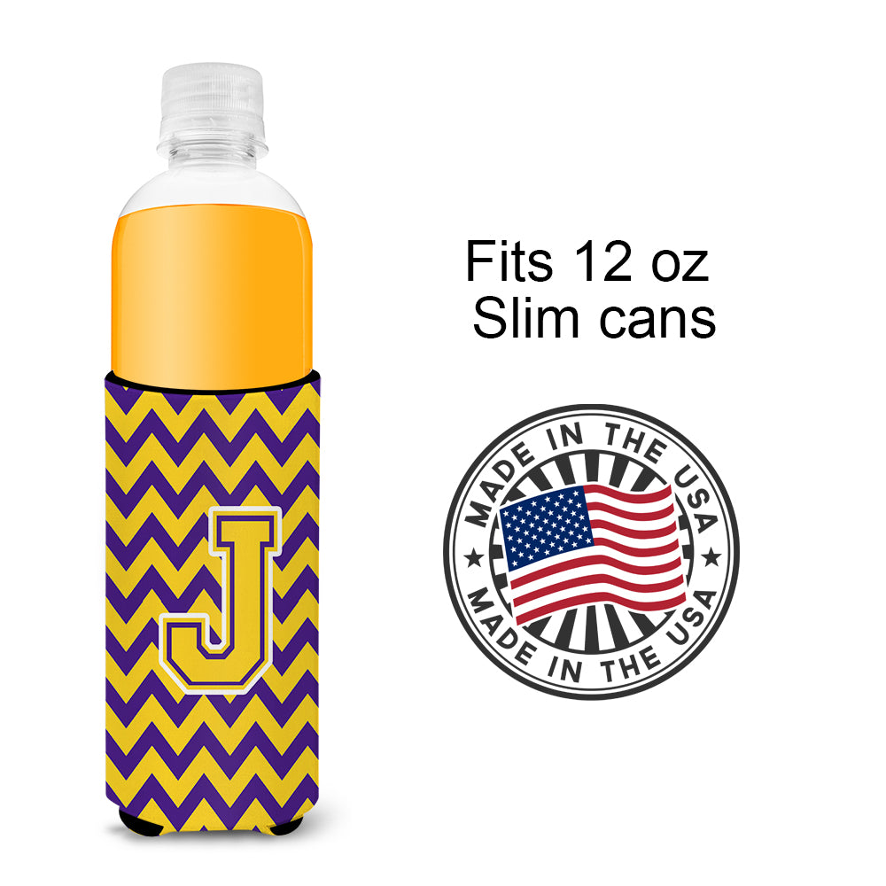 Letter J Chevron Purple and Gold Ultra Beverage Insulators for slim cans CJ1041-JMUK.
