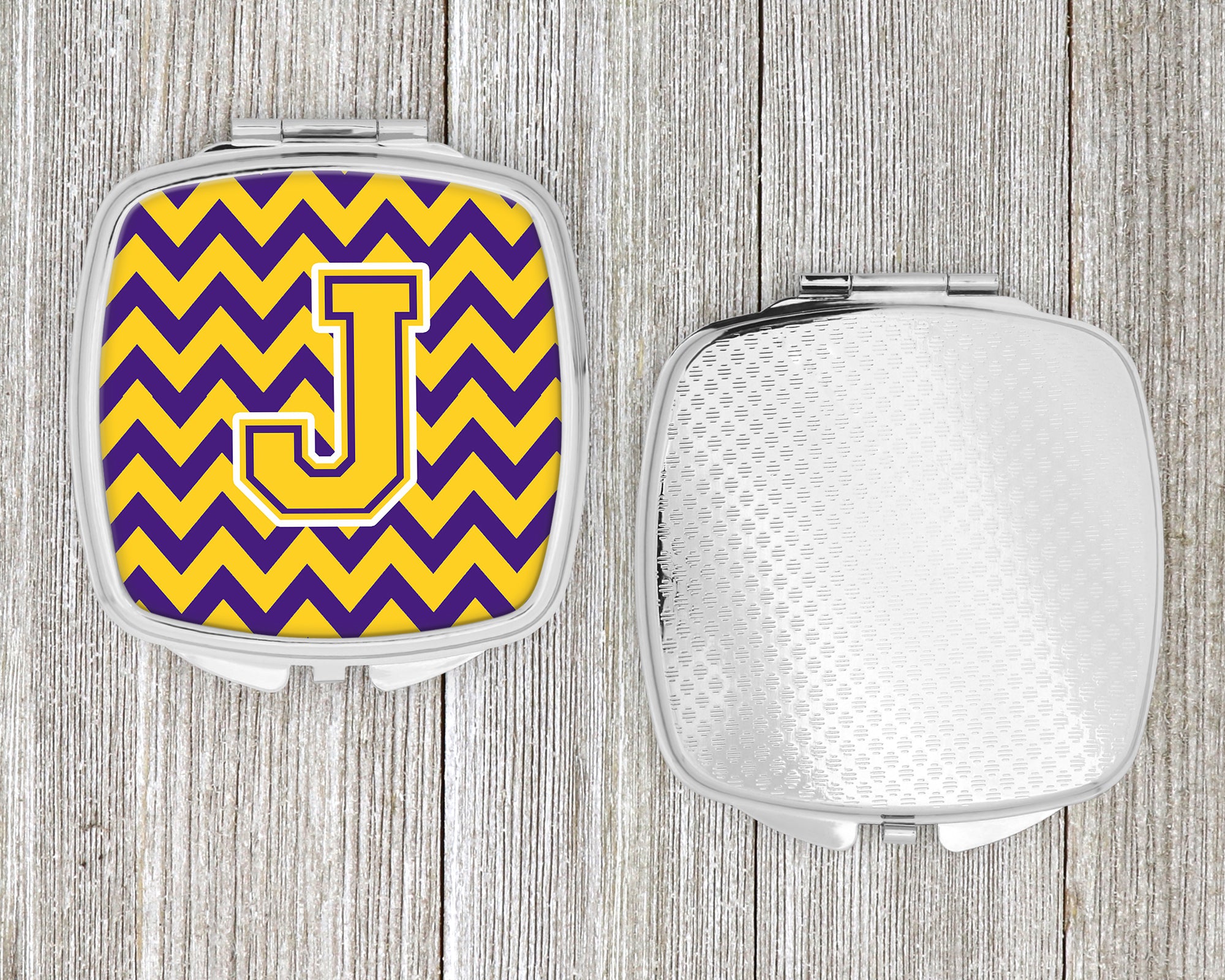 Letter J Chevron Purple and Gold Compact Mirror CJ1041-JSCM