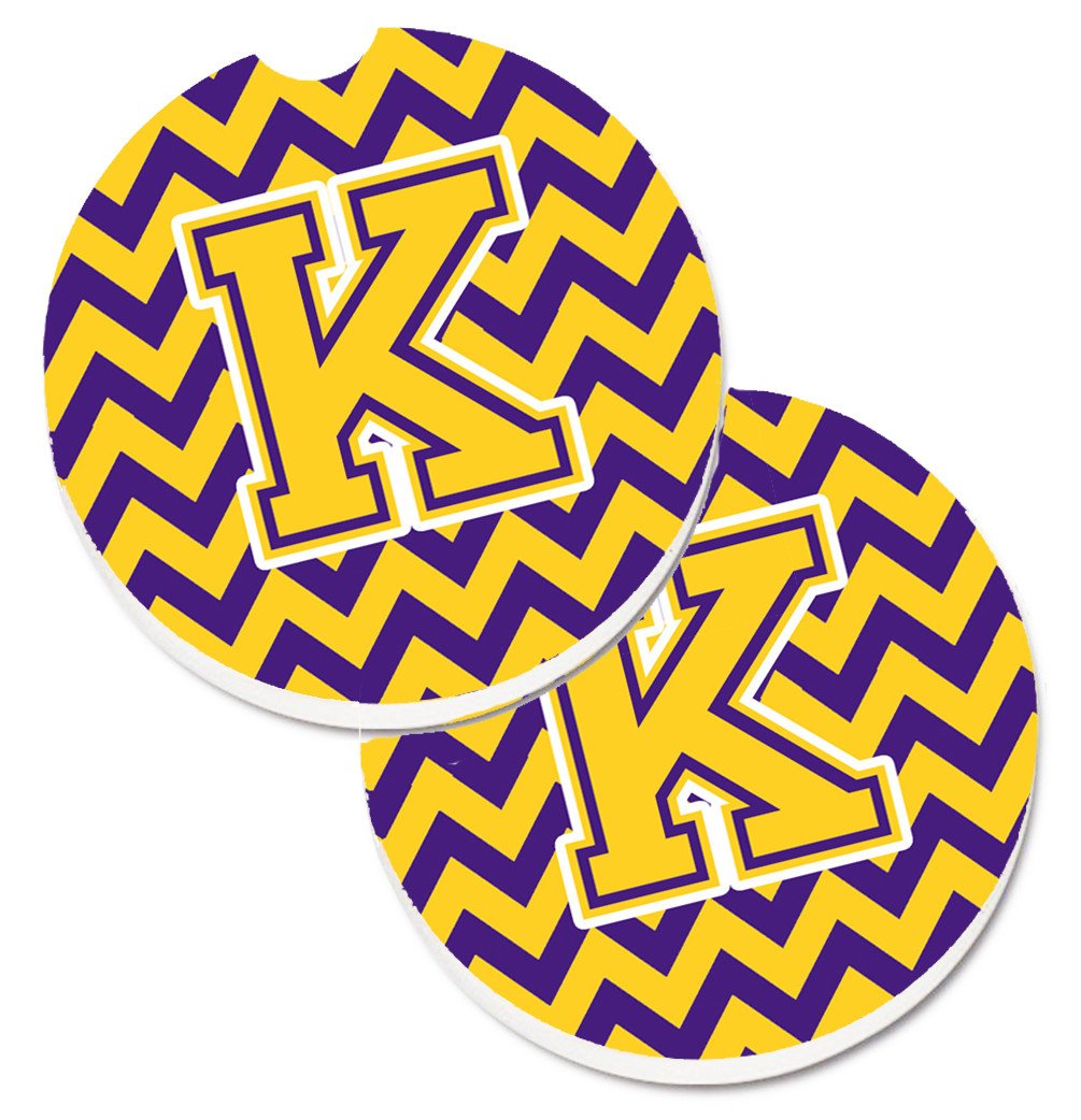 Letter K Chevron Purple and Gold Set of 2 Cup Holder Car Coasters CJ1041-KCARC by Caroline's Treasures