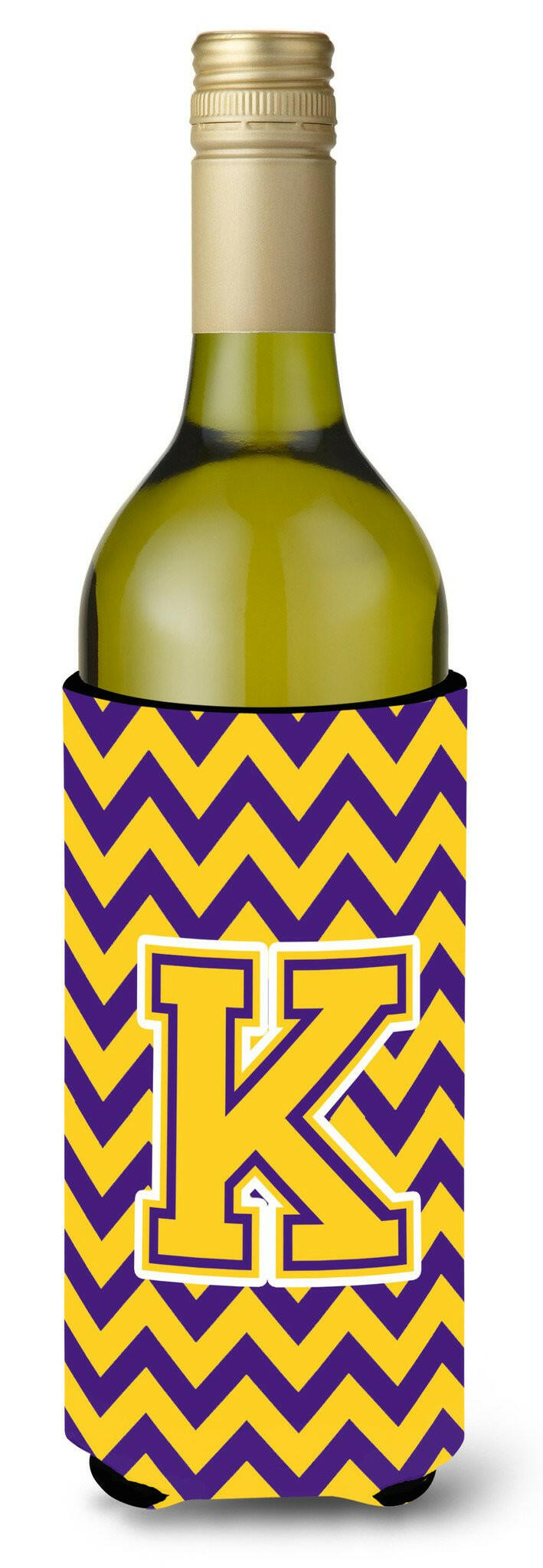 Letter K Chevron Purple and Gold Wine Bottle Beverage Insulator Hugger CJ1041-KLITERK by Caroline&#39;s Treasures