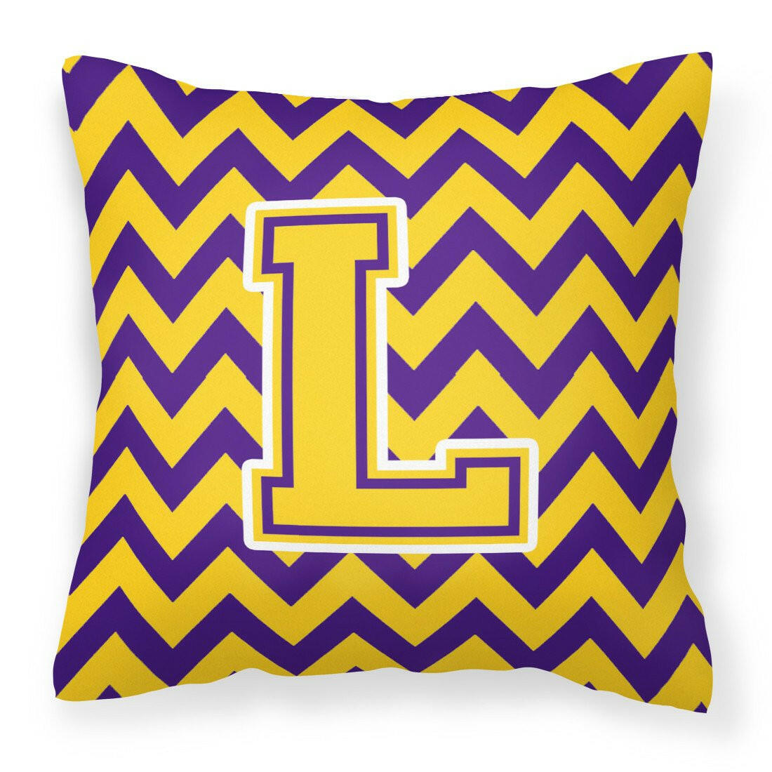 Letter L Chevron Purple and Gold Fabric Decorative Pillow CJ1041-LPW1414 - the-store.com