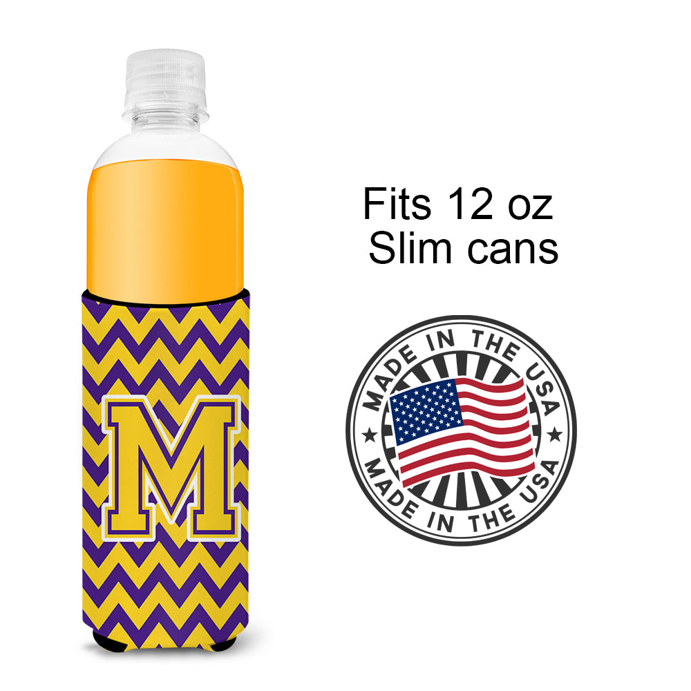 Letter M Chevron Purple and Gold Ultra Beverage Insulators for slim cans CJ1041-MMUK.