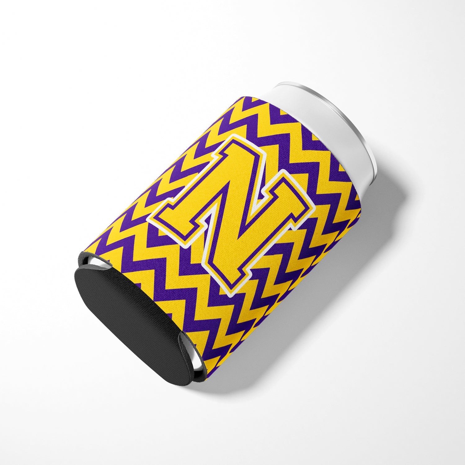 Letter N Chevron Purple and Gold Can or Bottle Hugger CJ1041-NCC