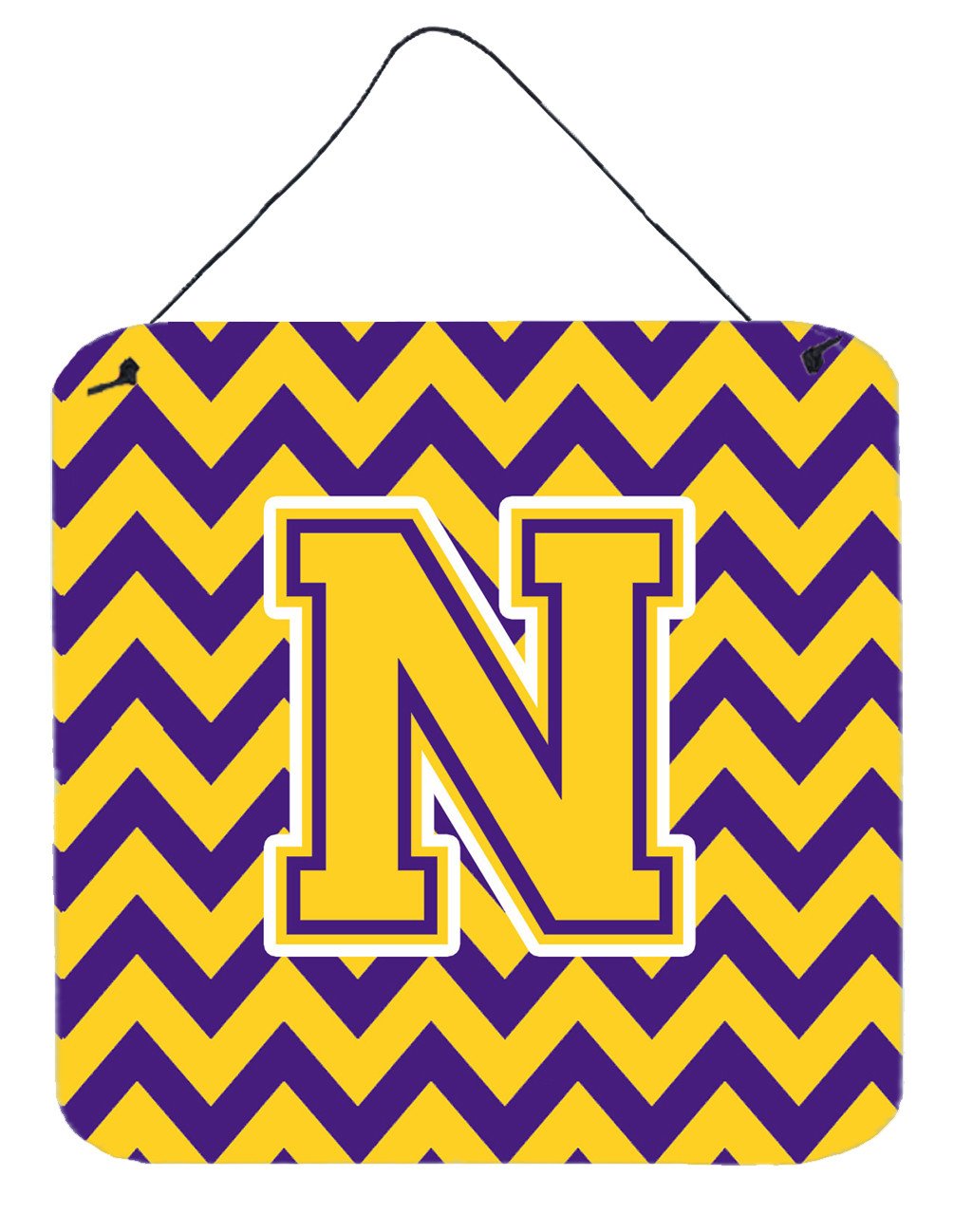 Letter N Chevron Purple and Gold Wall or Door Hanging Prints CJ1041-NDS66 by Caroline's Treasures