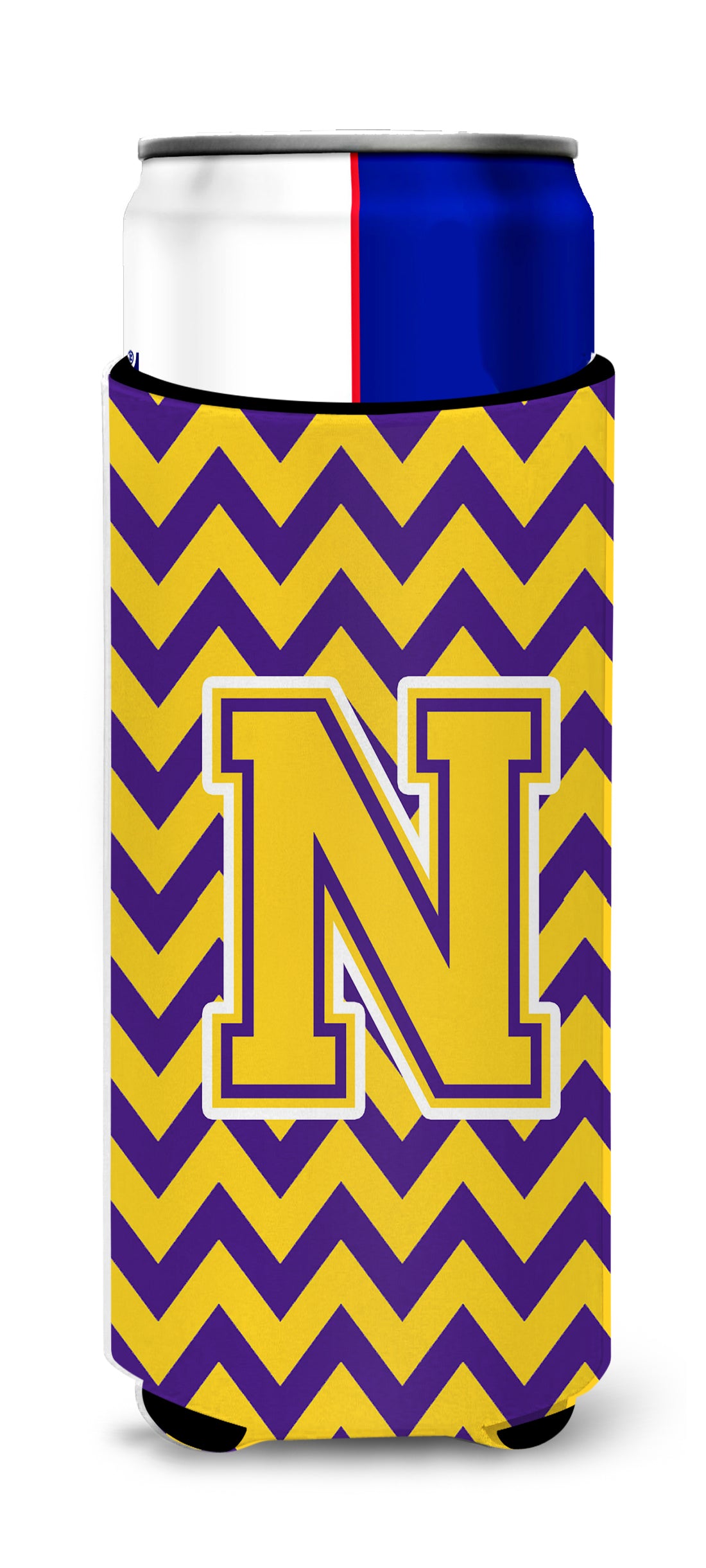 Letter N Chevron Purple and Gold Ultra Beverage Insulators for slim cans CJ1041-NMUK.