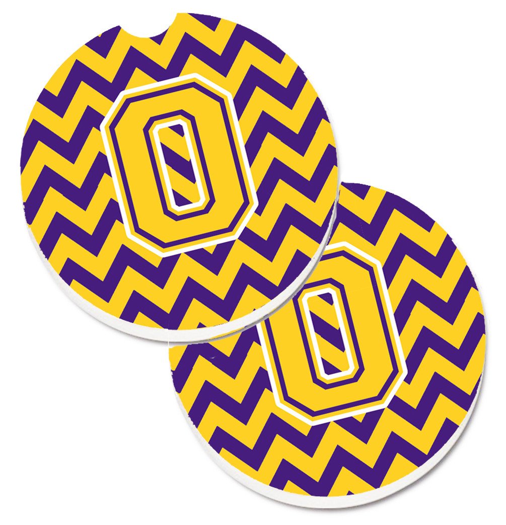 Letter O Chevron Purple and Gold Set of 2 Cup Holder Car Coasters CJ1041-OCARC by Caroline&#39;s Treasures