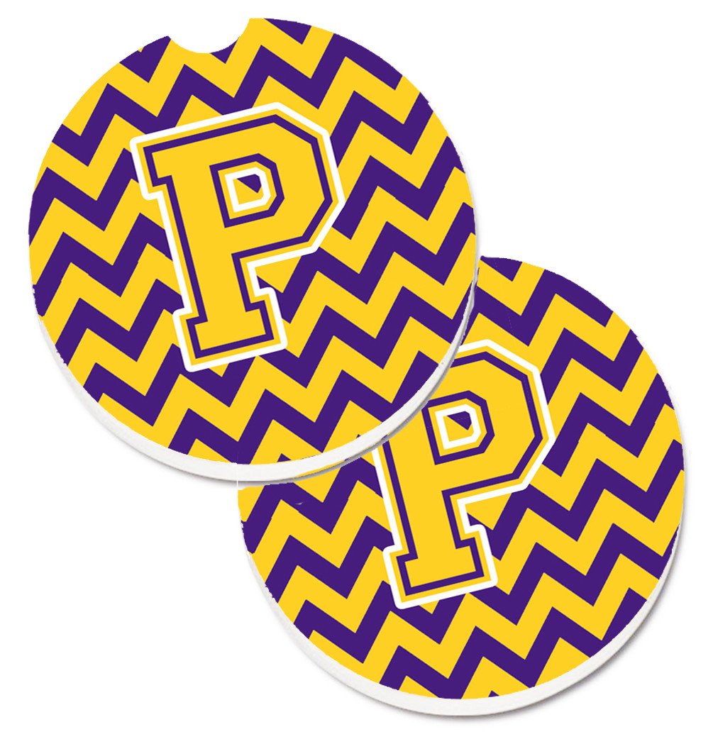 Letter P Chevron Purple and Gold Set of 2 Cup Holder Car Coasters CJ1041-PCARC by Caroline's Treasures