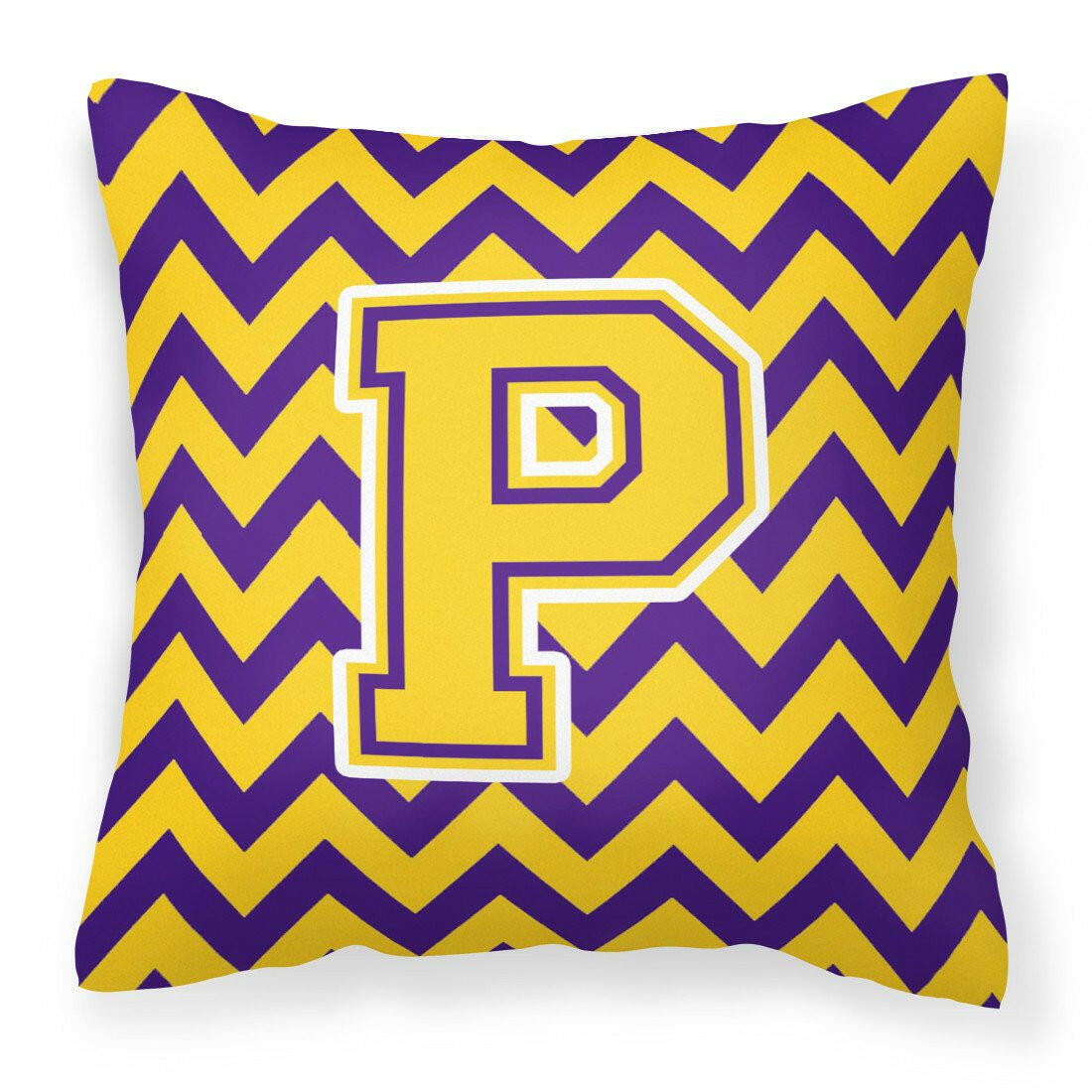 Letter P Chevron Purple and Gold Fabric Decorative Pillow CJ1041-PPW1414 - the-store.com