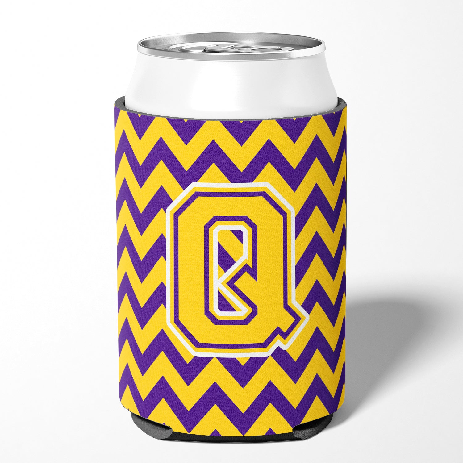 Letter Q Chevron Purple and Gold Can or Bottle Hugger CJ1041-QCC.