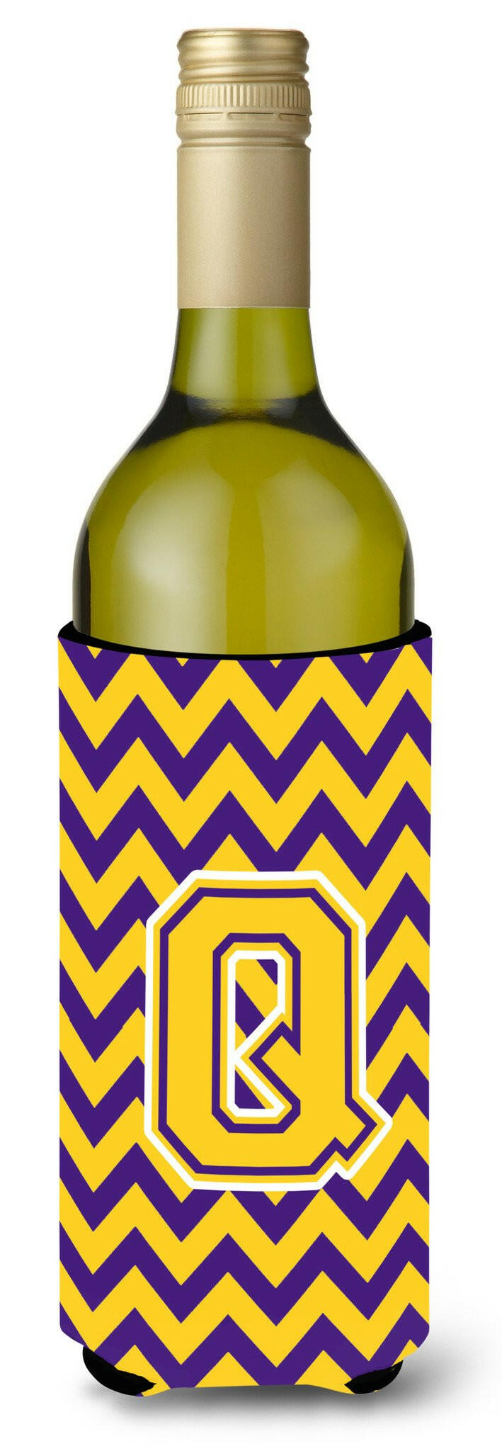 Letter Q Chevron Purple and Gold Wine Bottle Beverage Insulator Hugger CJ1041-QLITERK by Caroline's Treasures