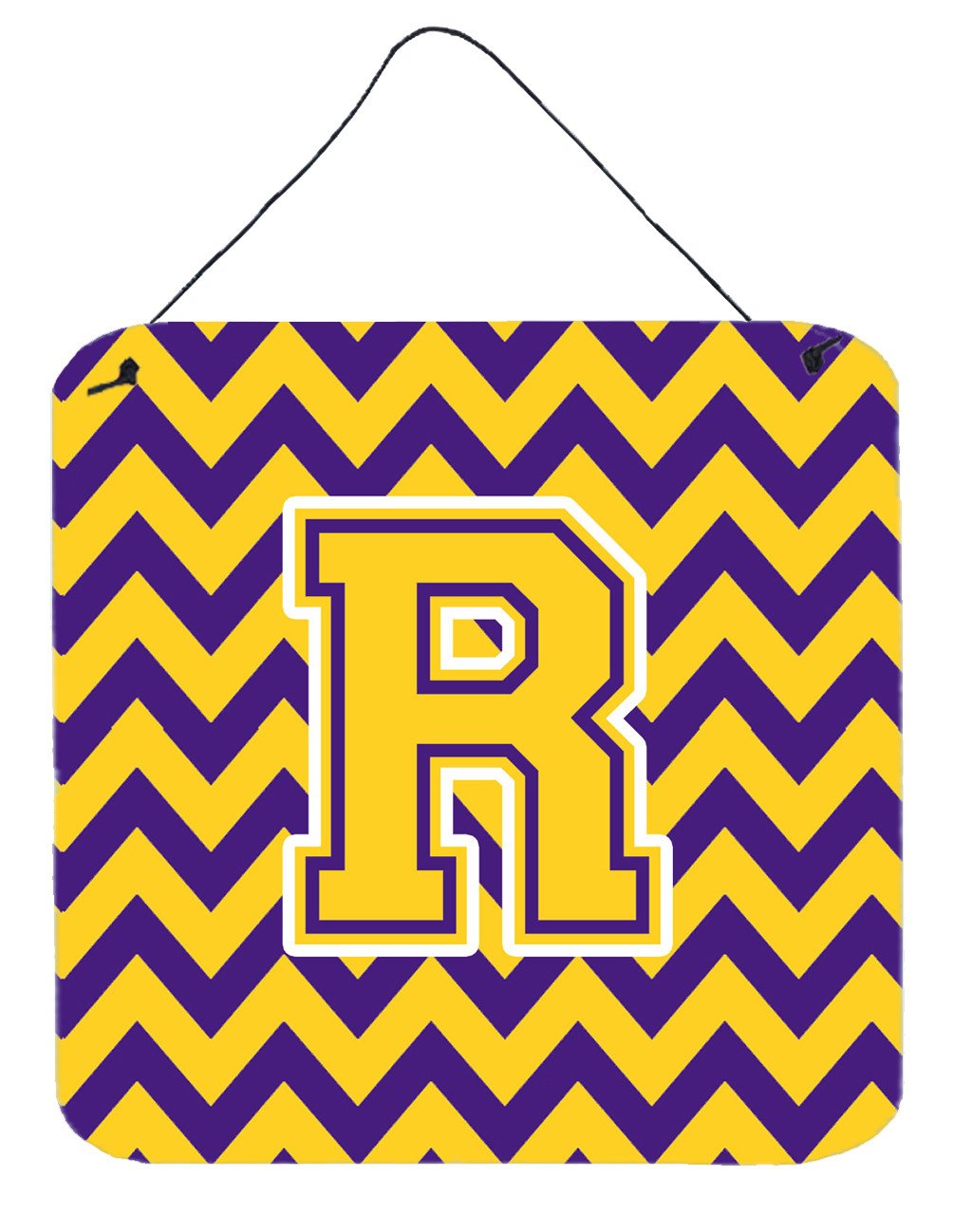 Letter R Chevron Purple and Gold Wall or Door Hanging Prints CJ1041-RDS66 by Caroline's Treasures