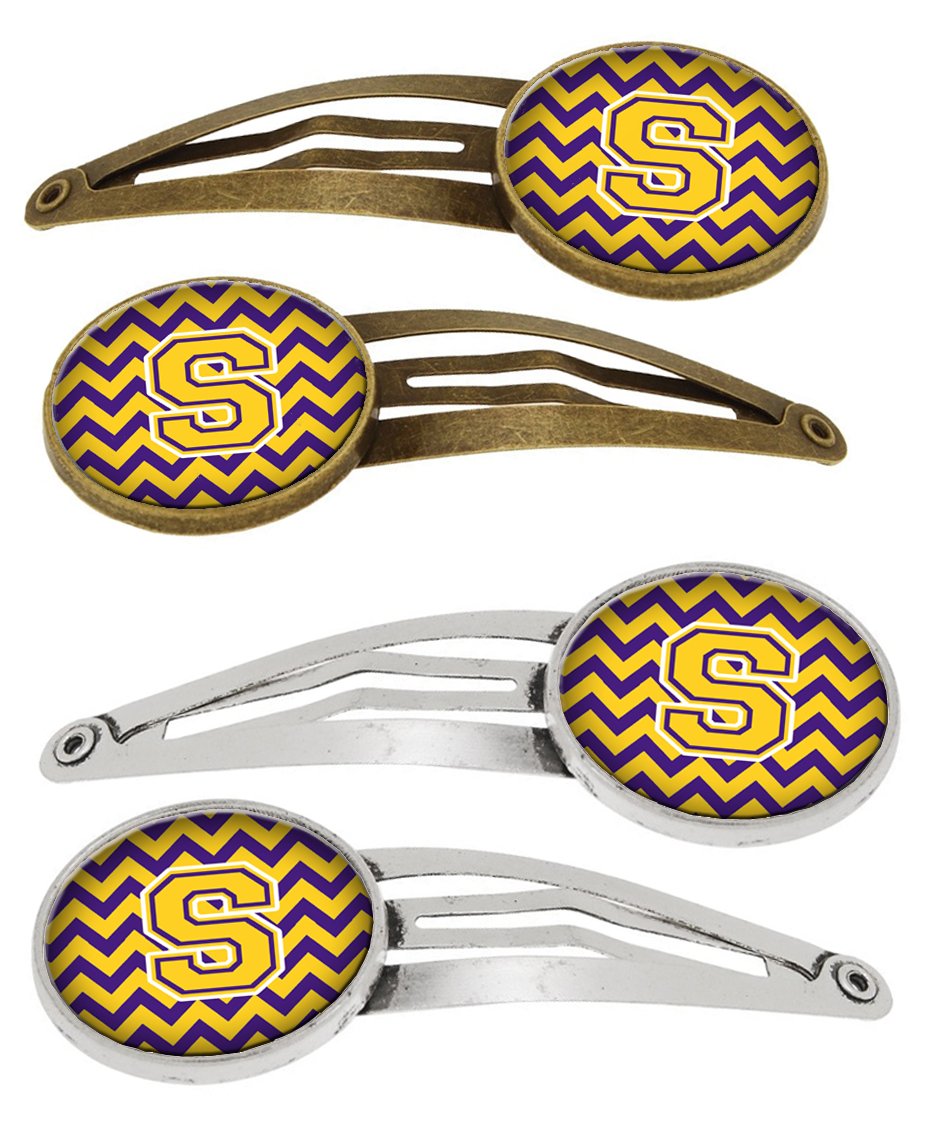 Letter S Chevron Purple and Gold Set of 4 Barrettes Hair Clips CJ1041-SHCS4 by Caroline&#39;s Treasures
