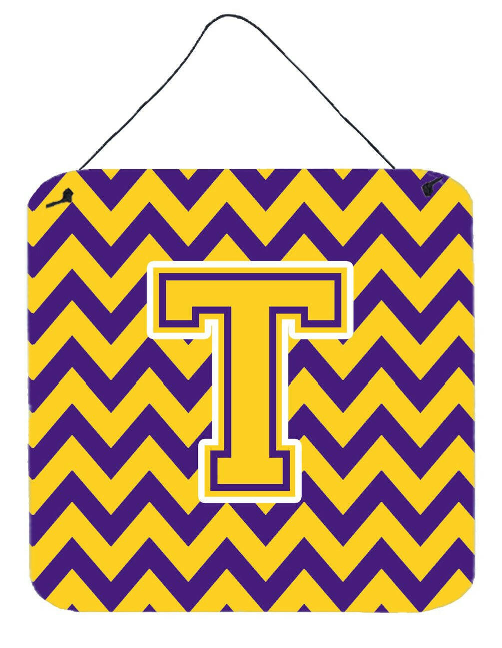 Letter T Chevron Purple and Gold Wall or Door Hanging Prints CJ1041-TDS66 by Caroline&#39;s Treasures