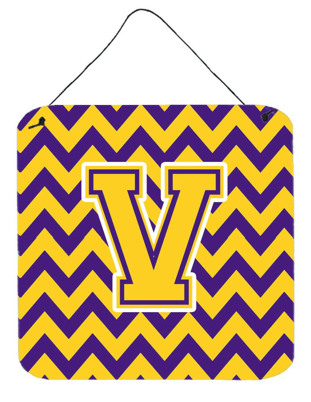 Letter V Chevron Purple and Gold Wall or Door Hanging Prints CJ1041-VDS66 by Caroline&#39;s Treasures