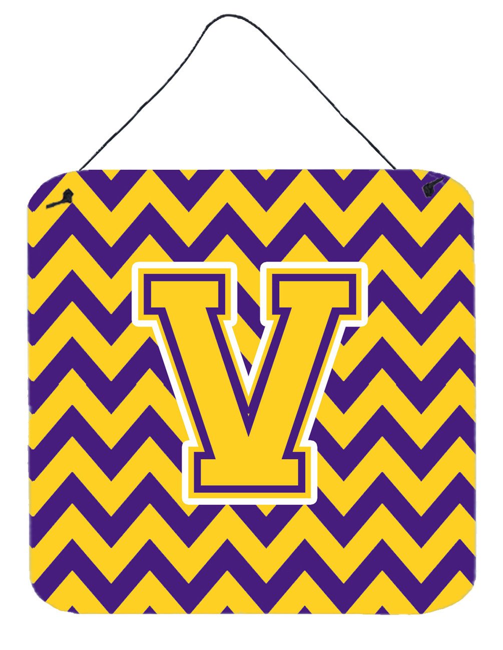 Letter V Chevron Purple and Gold Wall or Door Hanging Prints CJ1041-VDS66 by Caroline's Treasures