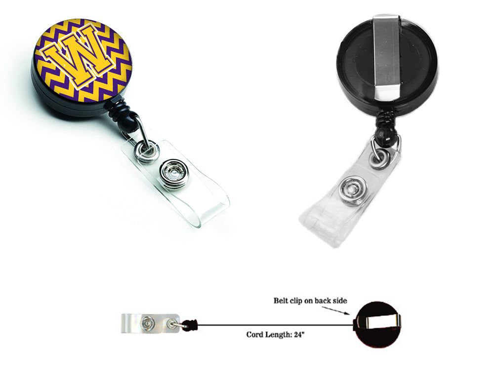 Letter W Chevron Purple and Gold Retractable Badge Reel CJ1041-WBR