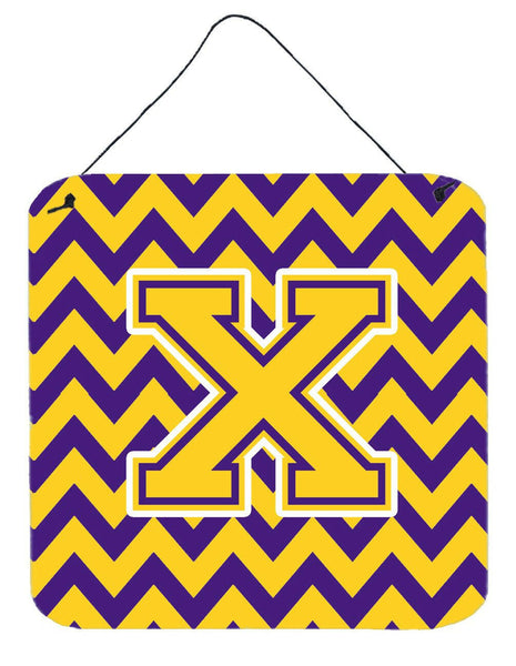 Letter X Chevron Purple and Gold Wall or Door Hanging Prints CJ1041-XDS66 by Caroline's Treasures