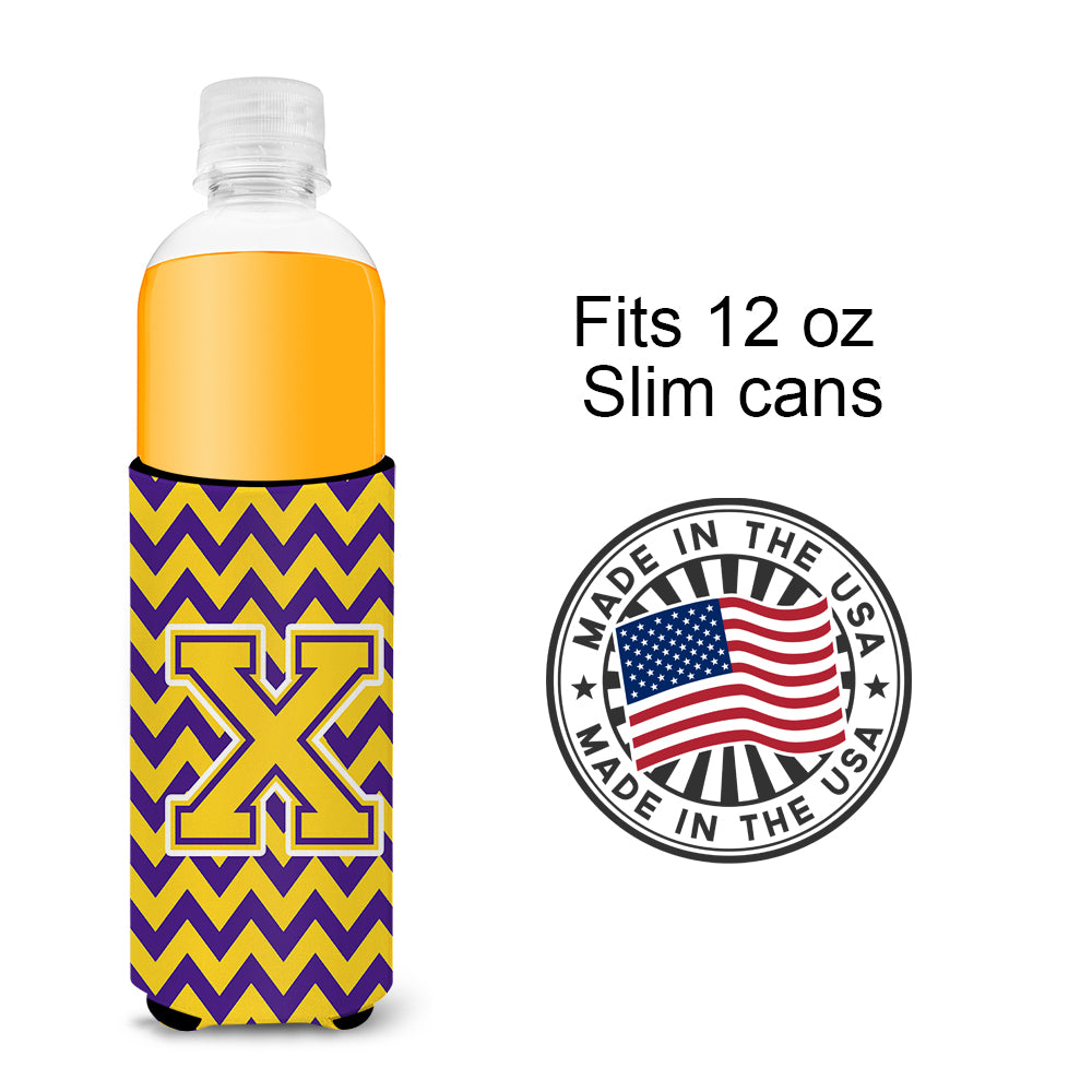 Letter X Chevron Purple and Gold Ultra Beverage Insulators for slim cans CJ1041-XMUK.