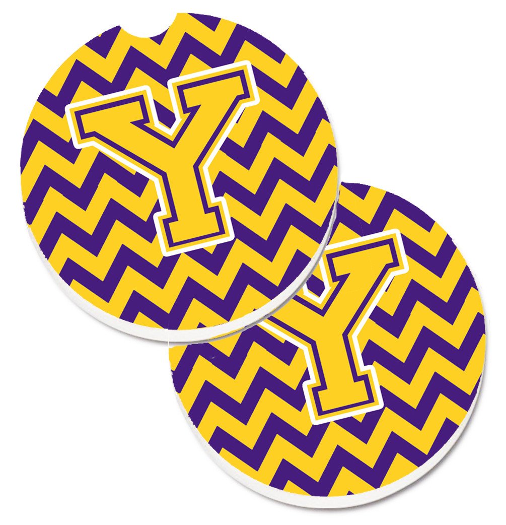 Letter Y Chevron Purple and Gold Set of 2 Cup Holder Car Coasters CJ1041-YCARC by Caroline&#39;s Treasures