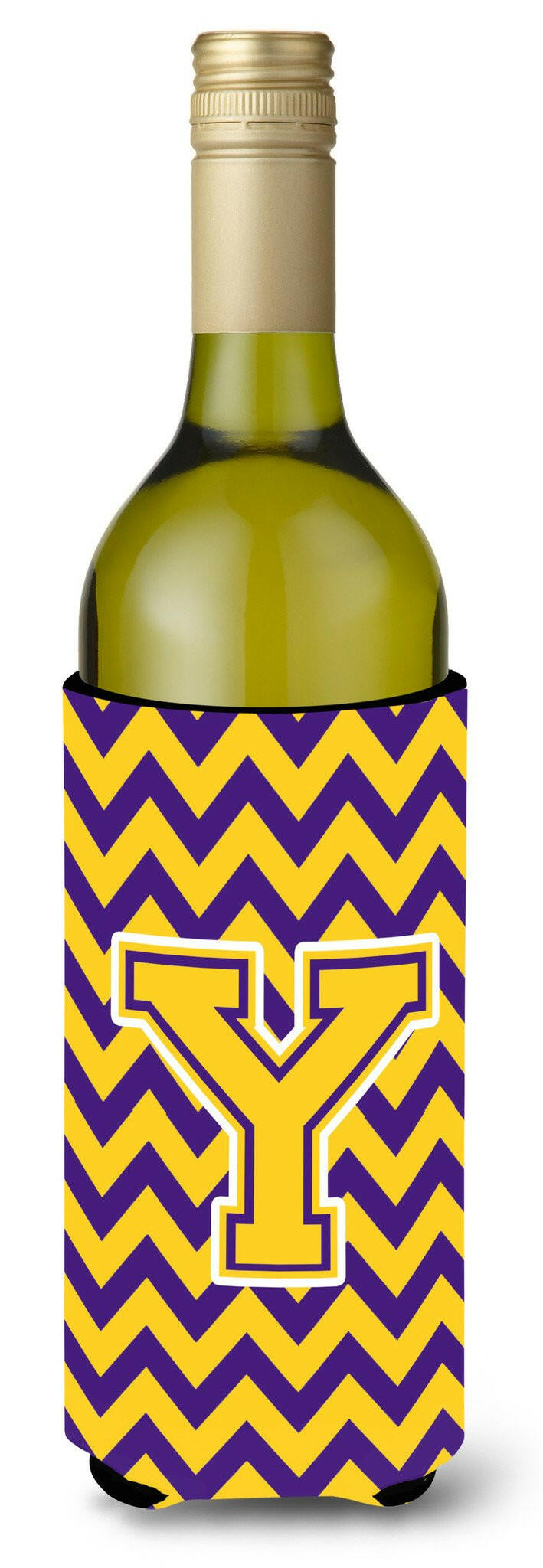Letter Y Chevron Purple and Gold  Wine Bottle Beverage Insulator Hugger CJ1041-YLITERK by Caroline&#39;s Treasures