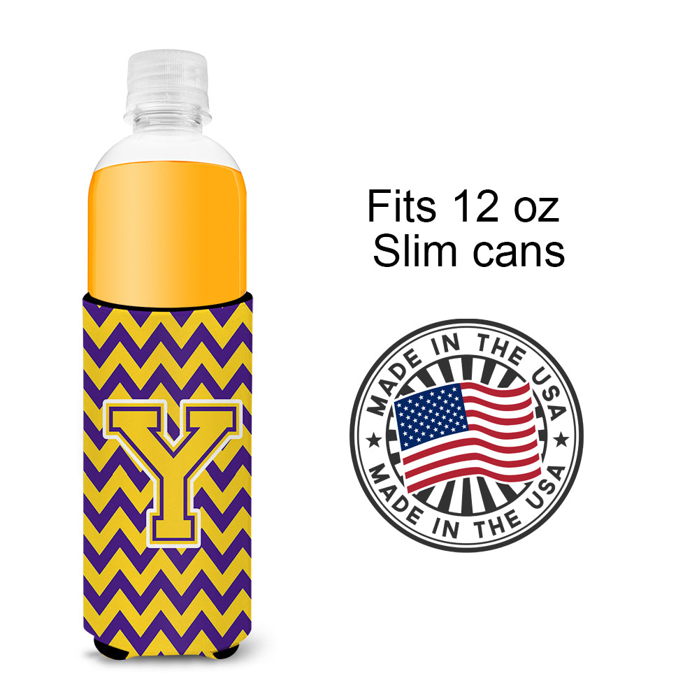 Letter Y Chevron Purple and Gold Ultra Beverage Insulators for slim cans CJ1041-YMUK.