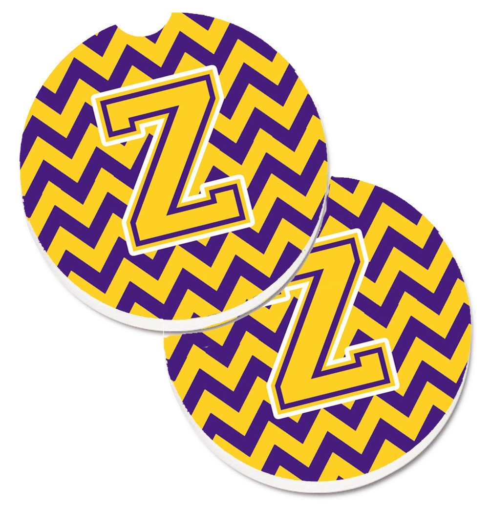 Letter Z Chevron Purple and Gold Set of 2 Cup Holder Car Coasters CJ1041-ZCARC by Caroline&#39;s Treasures