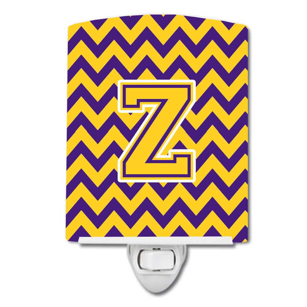 Letter Z Chevron Purple and Gold Ceramic Night Light CJ1041-ZCNL - the-store.com