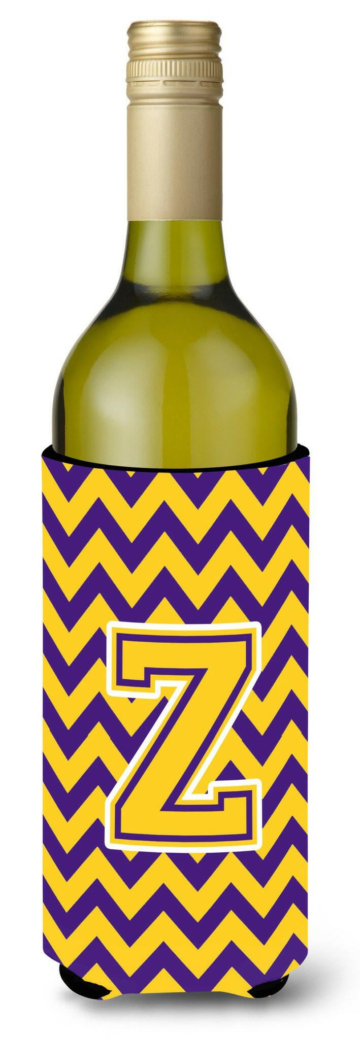 Letter Z Chevron Purple and Gold Wine Bottle Beverage Insulator Hugger CJ1041-ZLITERK by Caroline's Treasures