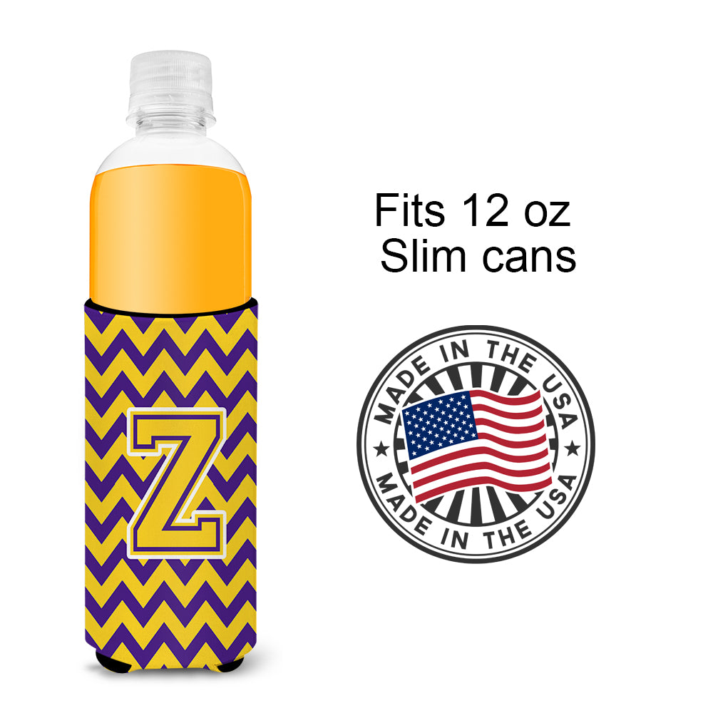 Letter Z Chevron Purple and Gold Ultra Beverage Insulators for slim cans CJ1041-ZMUK.