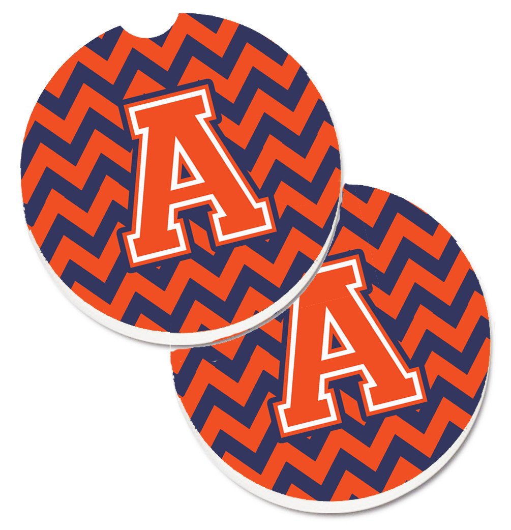 Letter A Chevron Orange and Blue Set of 2 Cup Holder Car Coasters CJ1042-ACARC by Caroline&#39;s Treasures