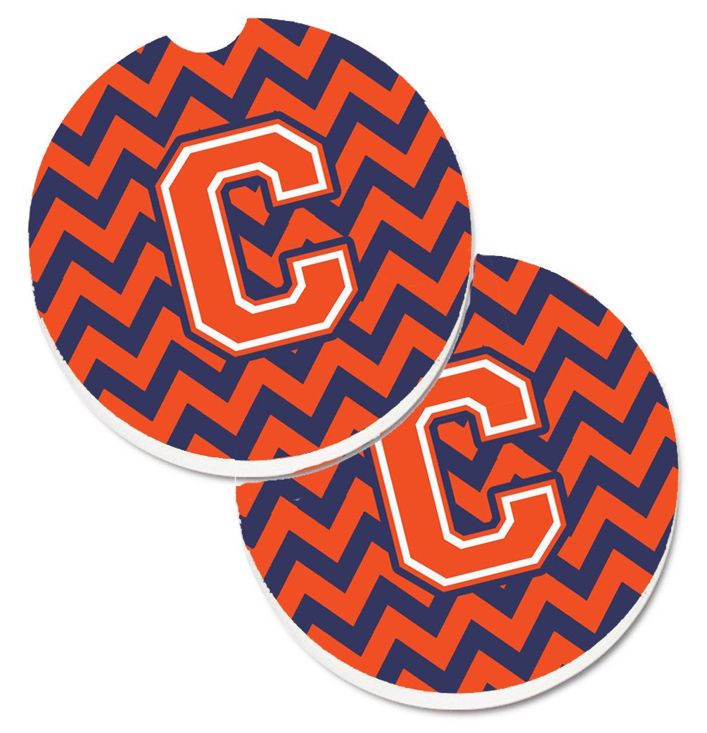 Letter C Chevron Orange and Blue Set of 2 Cup Holder Car Coasters CJ1042-CCARC by Caroline&#39;s Treasures