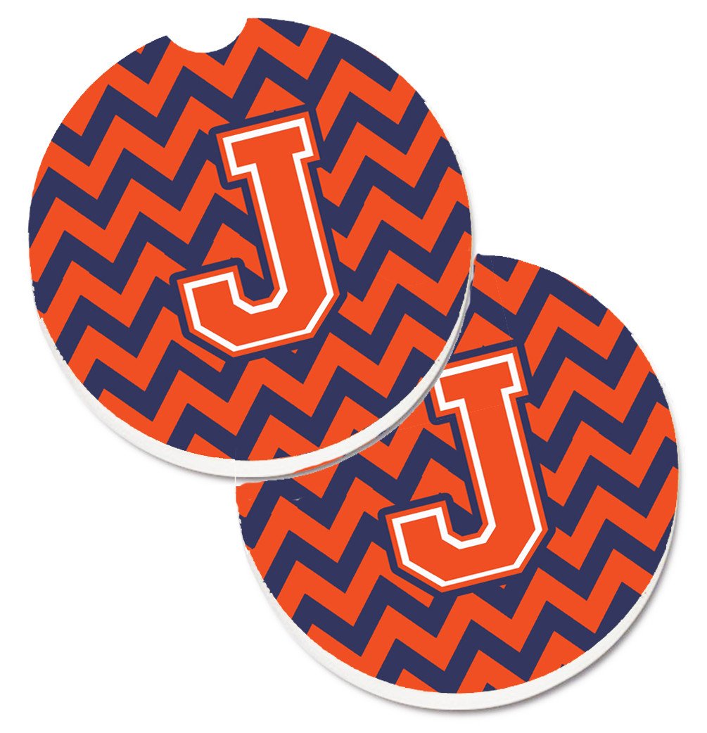 Letter J Chevron Orange and Blue Set of 2 Cup Holder Car Coasters CJ1042-JCARC by Caroline's Treasures