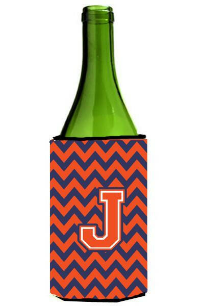 Letter J Chevron Orange Blue Wine Bottle Beverage Insulator Hugger CJ1042-JLITERK by Caroline&#39;s Treasures