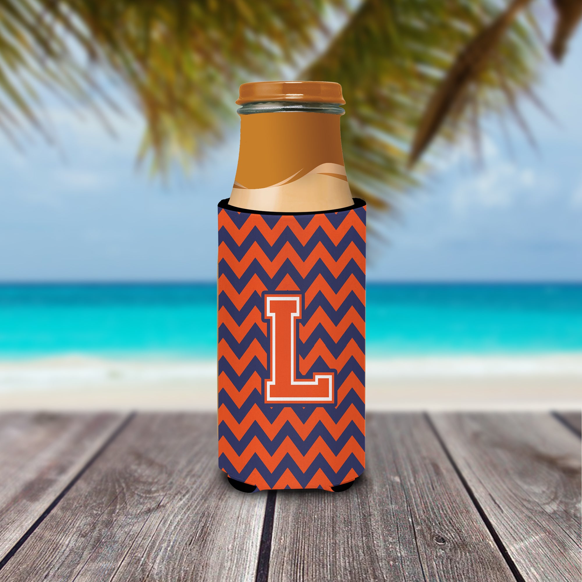 Letter L Chevron Orange Blue Ultra Beverage Insulators for slim cans CJ1042-LMUK