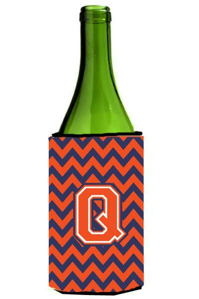 Letter Q Chevron Orange Blue Wine Bottle Beverage Insulator Hugger CJ1042-QLITERK by Caroline's Treasures