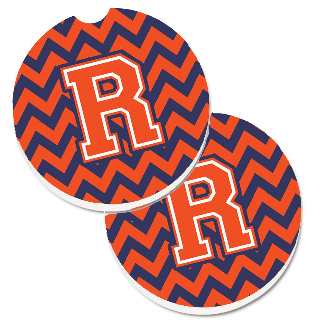 Letter R Chevron Orange and Blue Set of 2 Cup Holder Car Coasters CJ1042-RCARC by Caroline's Treasures