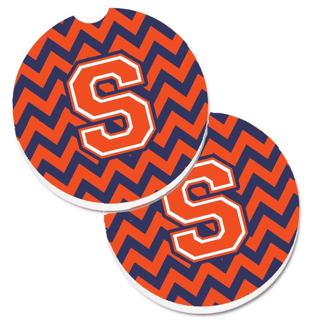 Letter S Chevron Orange and Blue Set of 2 Cup Holder Car Coasters CJ1042-SCARC by Caroline&#39;s Treasures