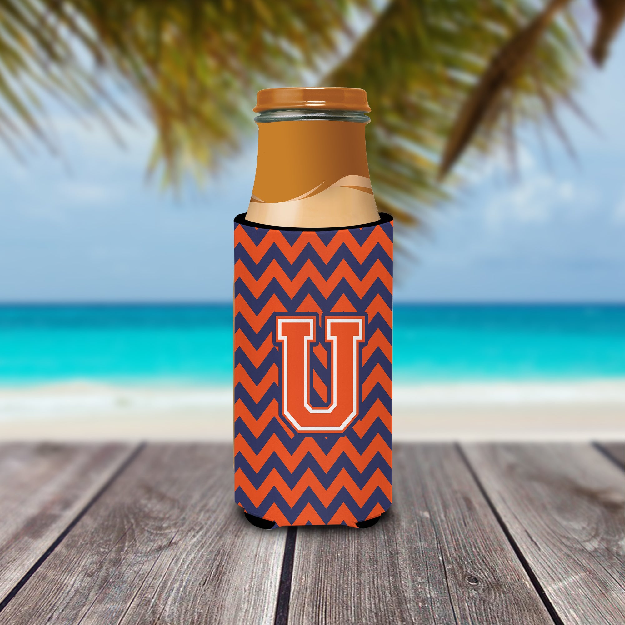 Letter U Chevron Orange Blue Ultra Beverage Insulators for slim cans CJ1042-UMUK.