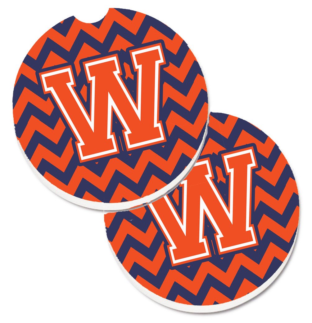 Letter W Chevron Orange and Blue Set of 2 Cup Holder Car Coasters CJ1042-WCARC by Caroline&#39;s Treasures