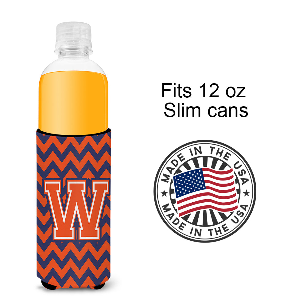 Letter W Chevron Orange Blue Ultra Beverage Insulators for slim cans CJ1042-WMUK.