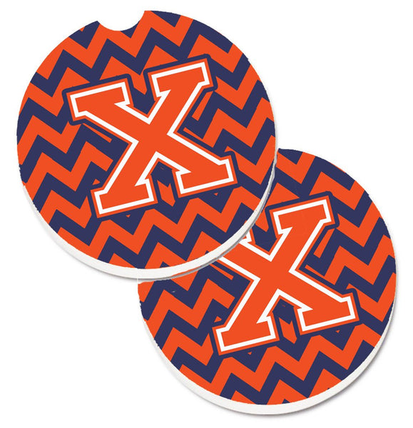 Letter X Chevron Orange and Blue Set of 2 Cup Holder Car Coasters CJ1042-XCARC by Caroline's Treasures