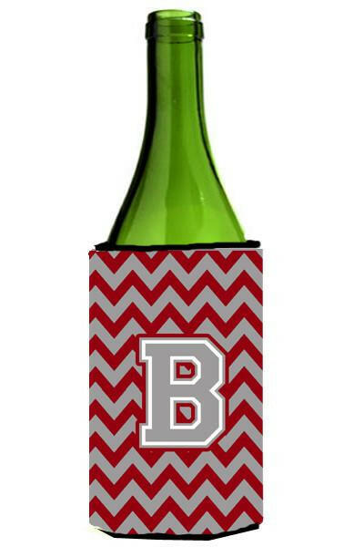 Letter B Chevron Crimson and Grey   Wine Bottle Beverage Insulator Hugger CJ1043-BLITERK by Caroline&#39;s Treasures