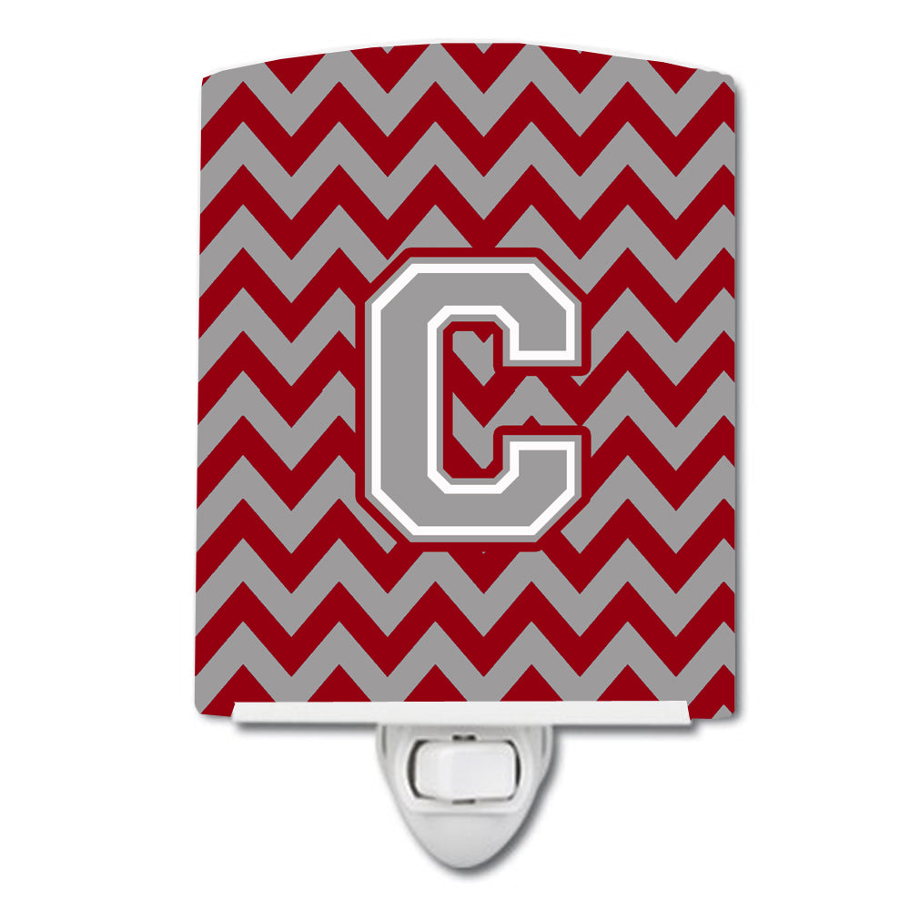 Letter C Chevron Crimson and Grey   Ceramic Night Light CJ1043-CCNL - the-store.com