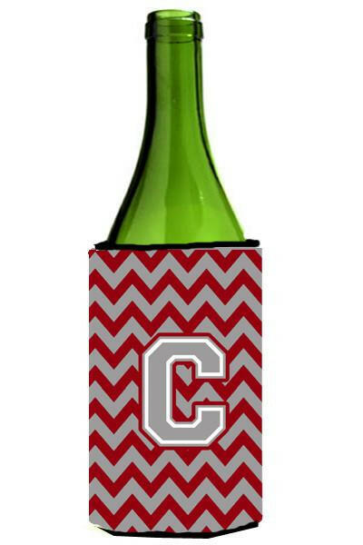 Letter C Chevron Crimson and Grey   Wine Bottle Beverage Insulator Hugger CJ1043-CLITERK by Caroline&#39;s Treasures