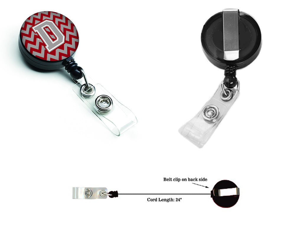 Letter D Chevron Crimson and Grey   Retractable Badge Reel CJ1043-DBR