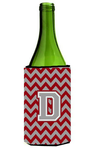 Letter D Chevron Crimson and Grey   Wine Bottle Beverage Insulator Hugger CJ1043-DLITERK by Caroline&#39;s Treasures