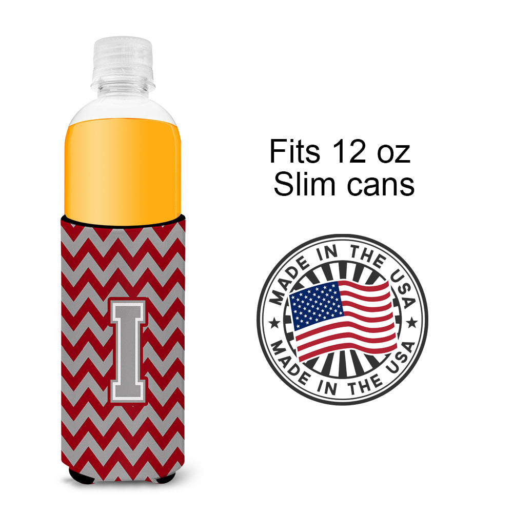 Letter I Chevron Crimson and Grey   Ultra Beverage Insulators for slim cans CJ1043-IMUK.