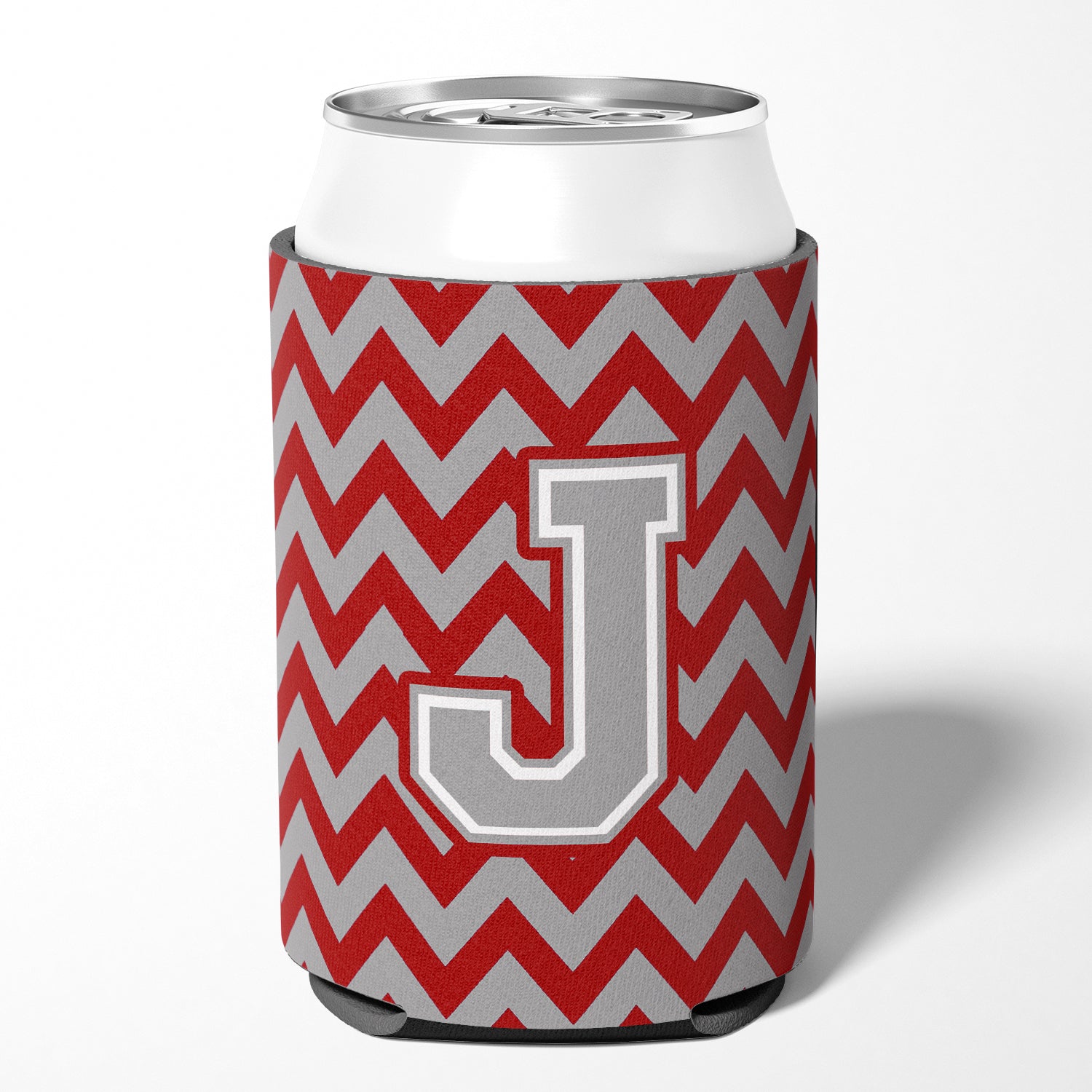 Letter J Chevron Crimson and Grey   Can or Bottle Hugger CJ1043-JCC