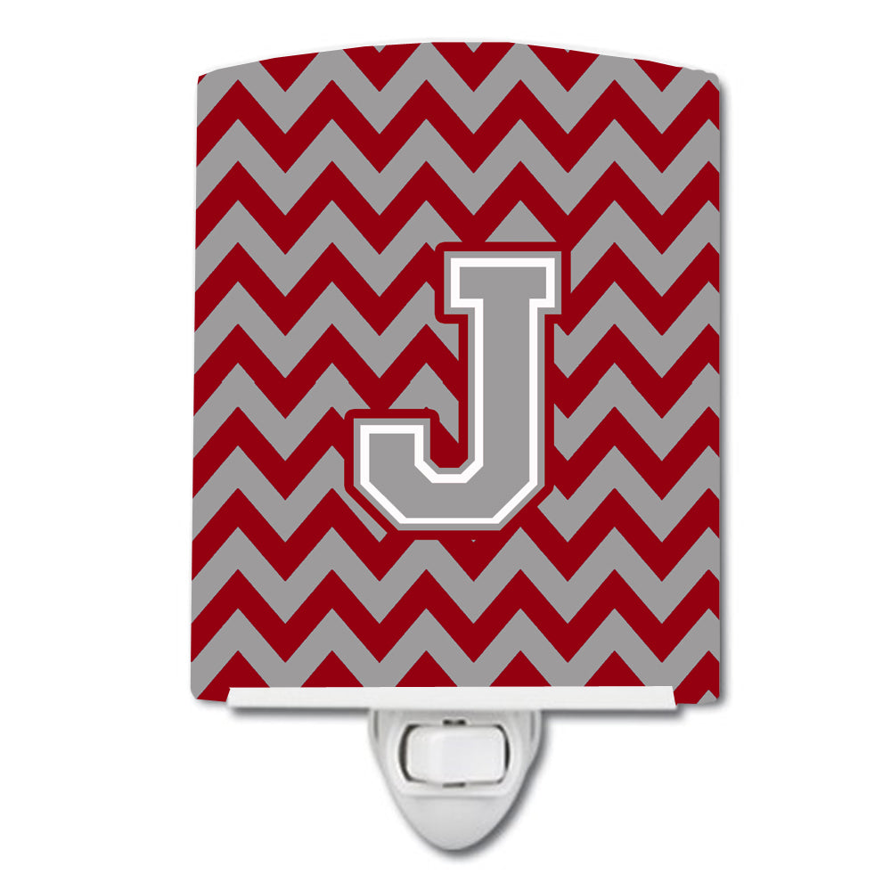 Letter J Chevron Crimson and Grey   Ceramic Night Light CJ1043-JCNL - the-store.com