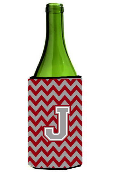 Letter J Chevron Crimson and Grey   Wine Bottle Beverage Insulator Hugger CJ1043-JLITERK by Caroline's Treasures